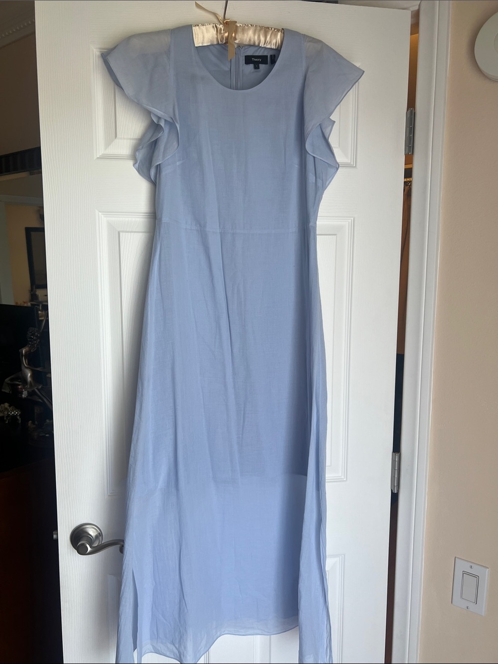Theory Pale Blue Flutter-Sleeve Maxi Dress